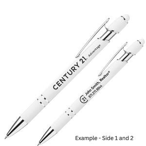 White Ellipse Softy Gel Pen with Stylus - Personalized on 2 Sides