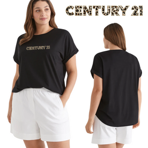 Roll Sleeve Black Tee with Leopard Logo - Close Out