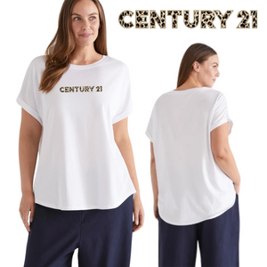 Roll Sleeve White Tee with Leopard Logo - Close Out