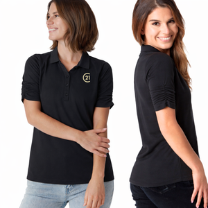 Ladies Ruched Sleeve Polo – Black | NEW